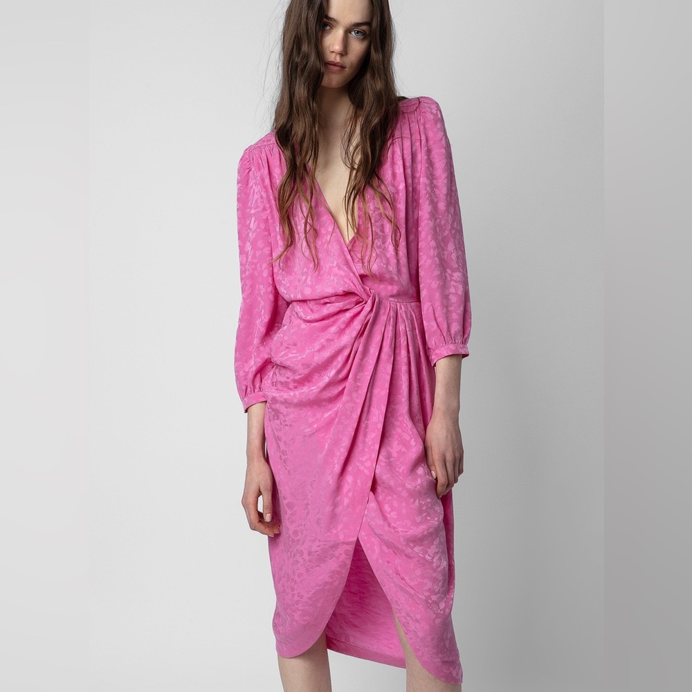 NWT Zadig & Voltaire Renew Jac Leo Twist-Front Silk Midi-Dress